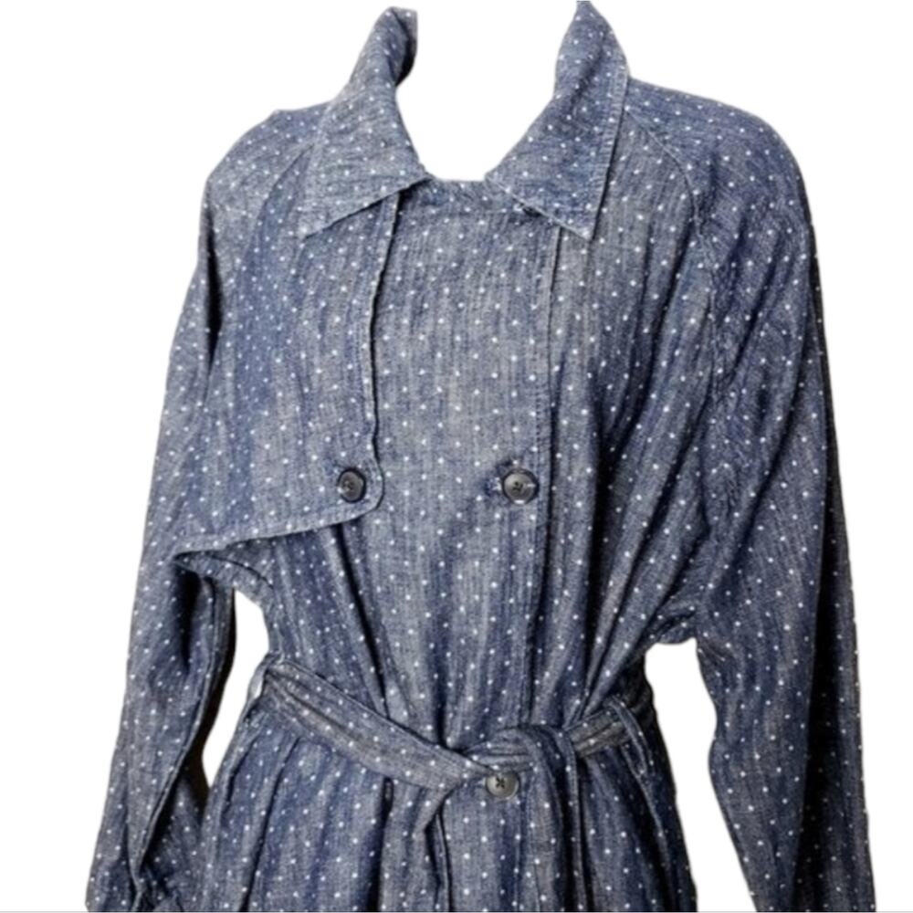 Lucky Brand True Indigo Denim Dot Trench Coat Medium - Picture 7 of 11